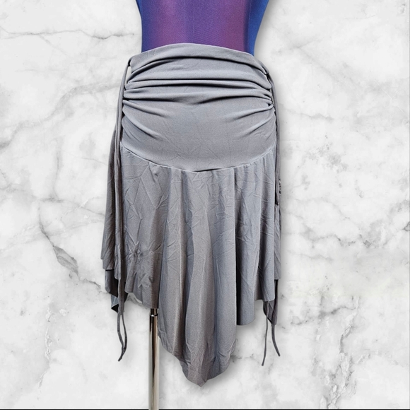 Balera Gray Slinky Drawstring Ruched‎ Asymmetric Mini Skirt One Size Women's P16 - Picture 1 of 7